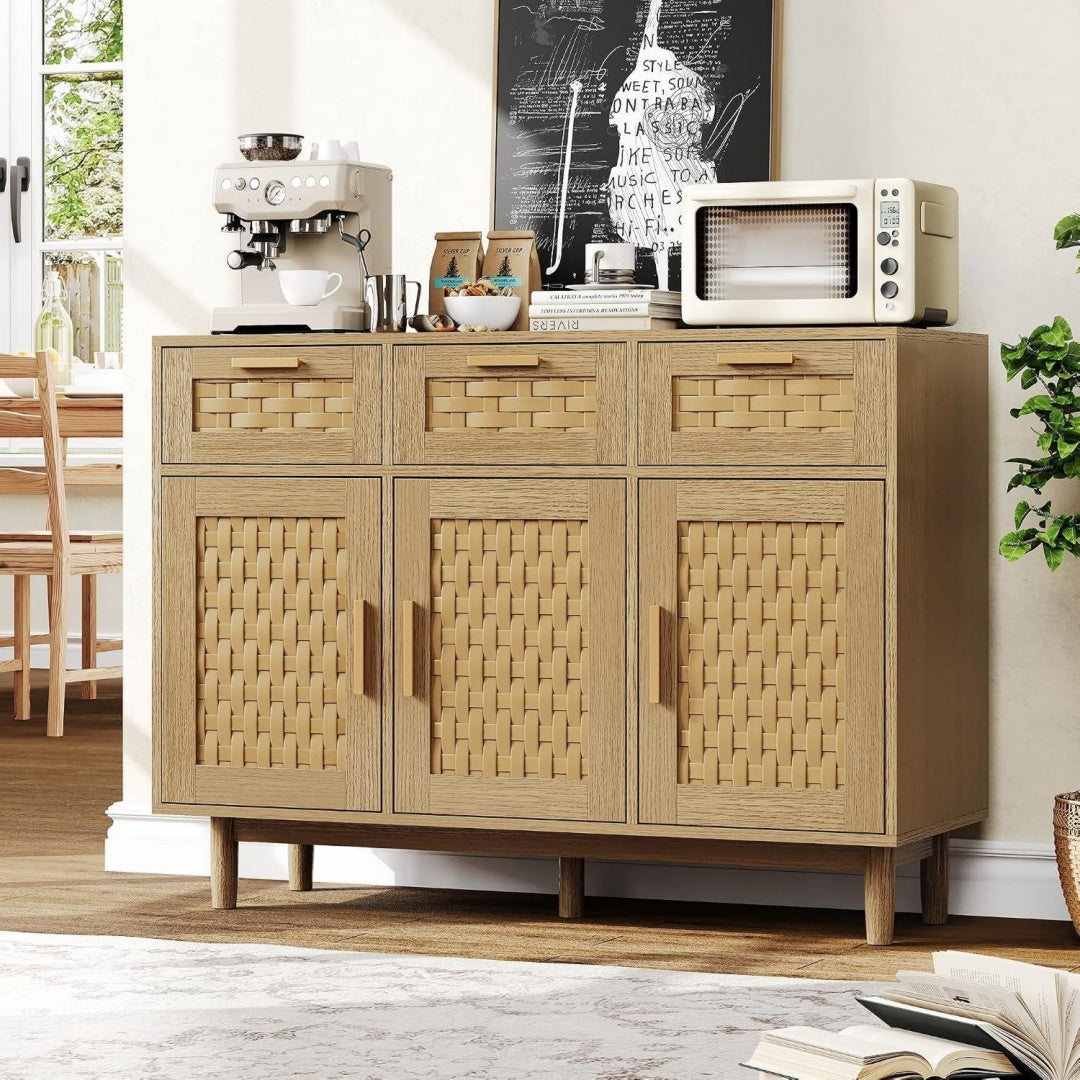 Sideboard mit 3 Schubladen, Schubladen und Flechtoptik