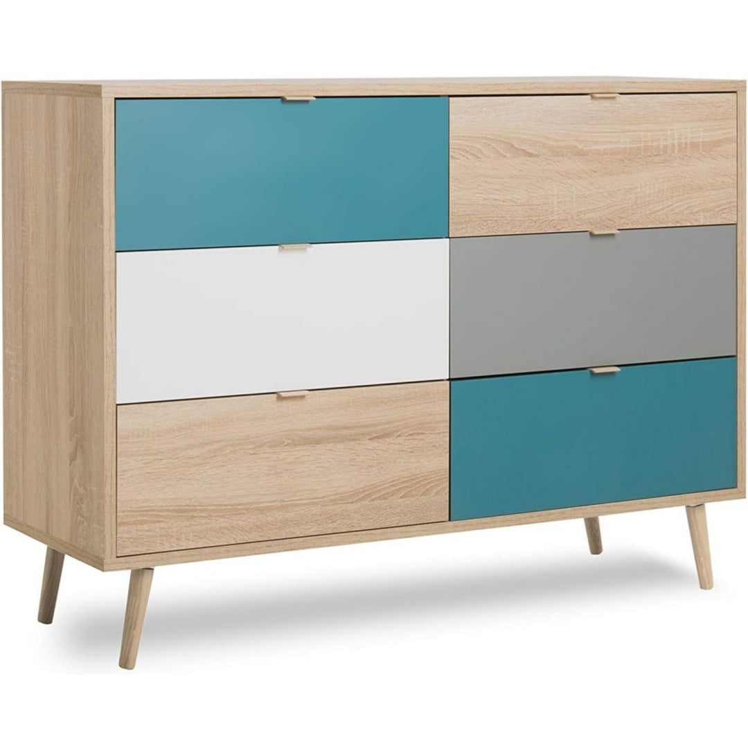 Schubladen und Holzbeine bestimmen das Sideboard