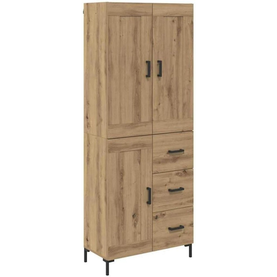 Ein Metallgestell ergaenzt den Wandschrank