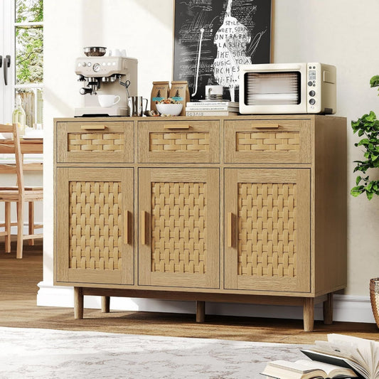 Sideboard mit 3 Schubladen, Schubladen und Flechtoptik