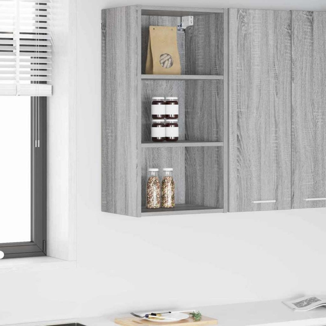 Grau bestimmt die Farbgebung von dem Wandschrank