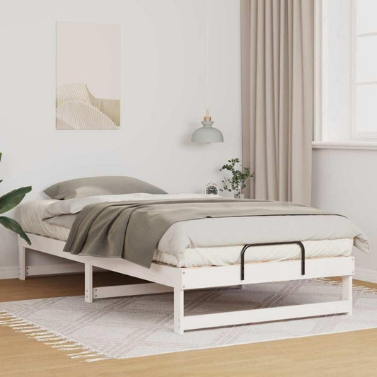 Bettgestell aus Kiefernholz in Weiss und Naturbraun mit den Massen 100 x 200 cm