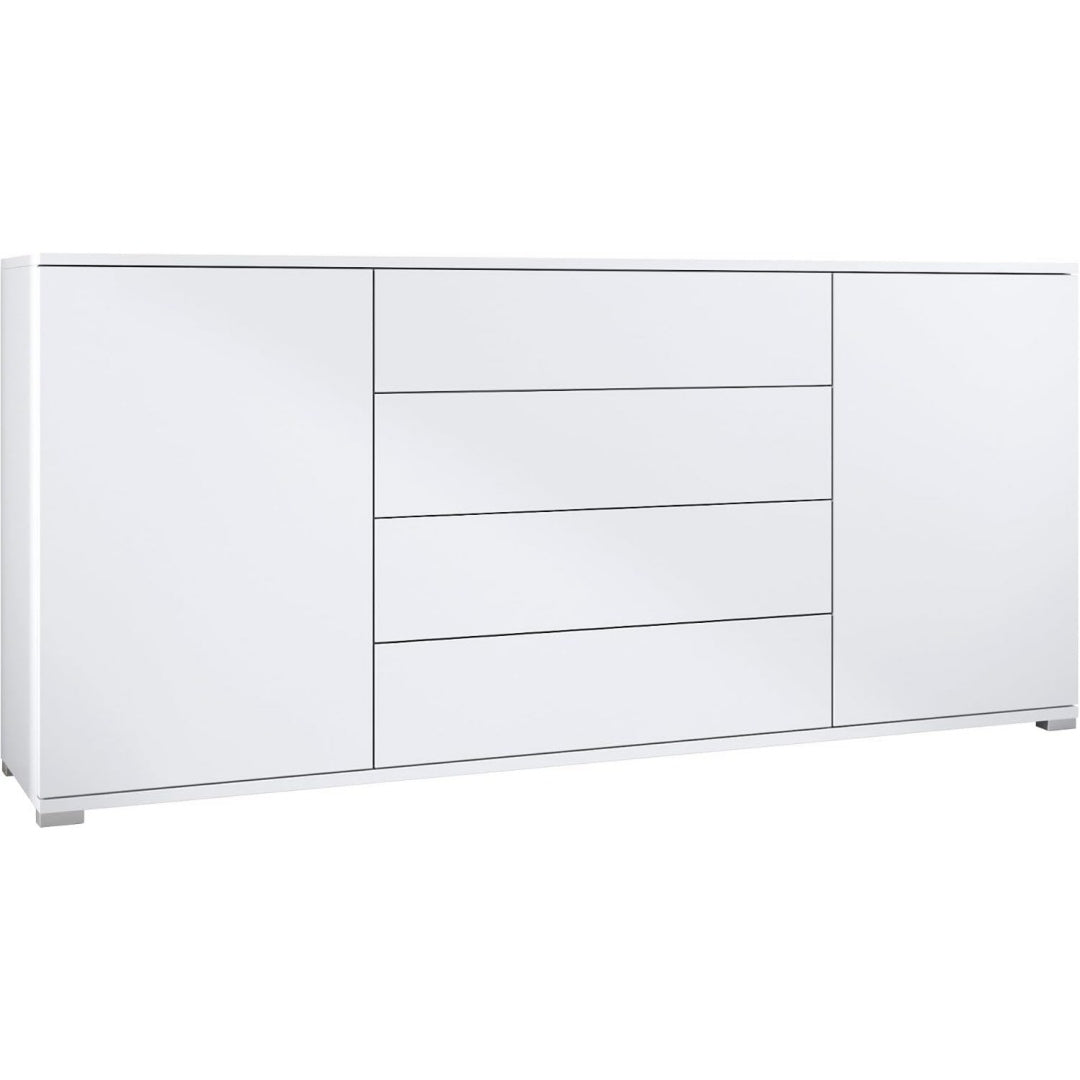Grifflose Fronten treffen auf beschichtete Flaechen an dem Sideboard